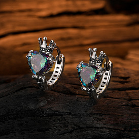 Vintage Crown Earrings with Zirconia Stones - Punk, Retro and Luxe Style