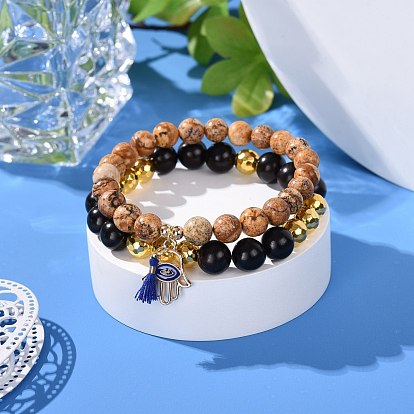 Wholesale Evil Eye Hamsa Beaded Bracelet Elastic Women Men