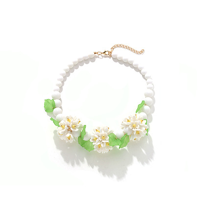 Ожерелья-нагрудники из цветочного акрилового круглого градуированного бисера с цепочками на концах из сплава, золотые