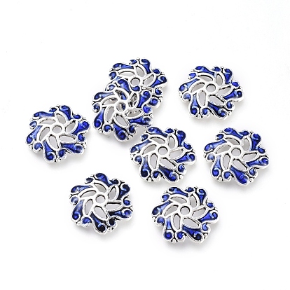 6 - capuchon de perle en alliage de pétale, avec l'émail, fleur, argent antique
