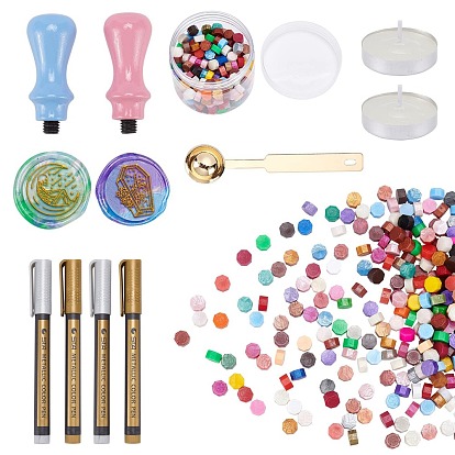DIY Scrapbook Making Kits, Including Pear Wood Handle, Candle, Stainless Steel Spoon, Metallic Markers Paints Pens, Octagon Sealing Wax Particles, Wax Seal Brass Stamp Head
