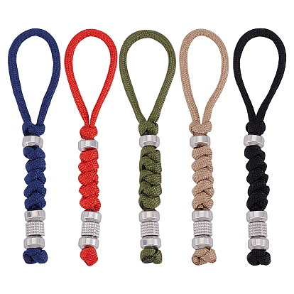 Зонт шнур полиэстер и спандекс веревка брелок карабин, с 303 и 201 бусинами из нержавеющей стали, платина