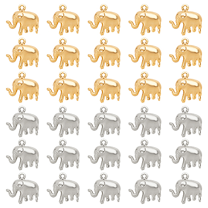30 piezas 2 colores colgantes de latón, elefante