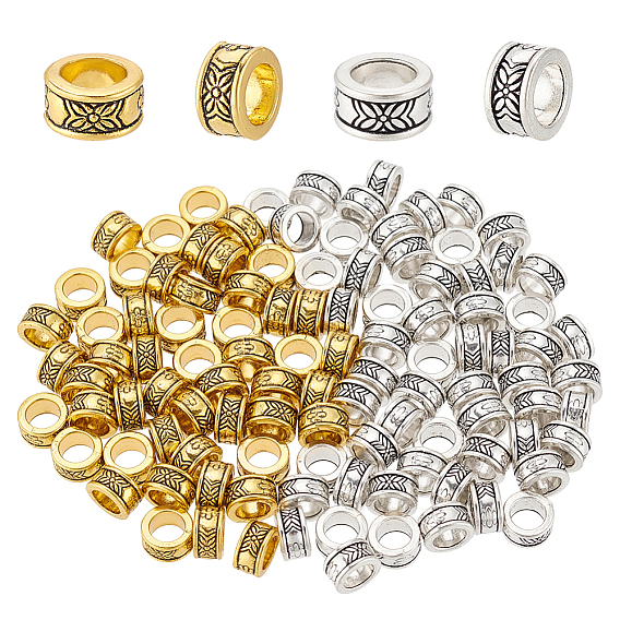 150 шт 2 стили европейские бусины из сплава в тибетском стиле, бусины с большим отверстием