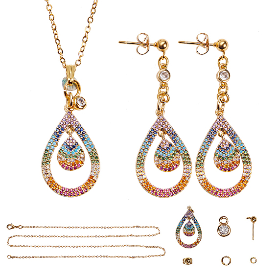 DIY Earring Making, with , Brass Cubic Zirconia Charms/Links, Jump Rings,  Pendant Bails, Necklace Making and 304 Stainless Steel Earring Hook
