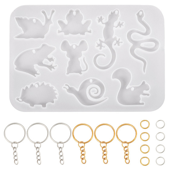 DIY Pendants Silicone Molds, for Women Earrings, with Iron Open Jump Rings, Iron Split Key Rings, Mixed Color
