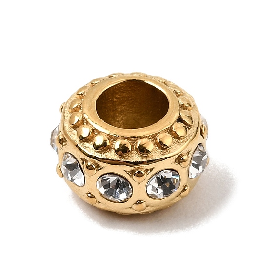 304 Stainless Steel with Crystal Rhinestone European Beads, Large Hole Beads, Rondelle