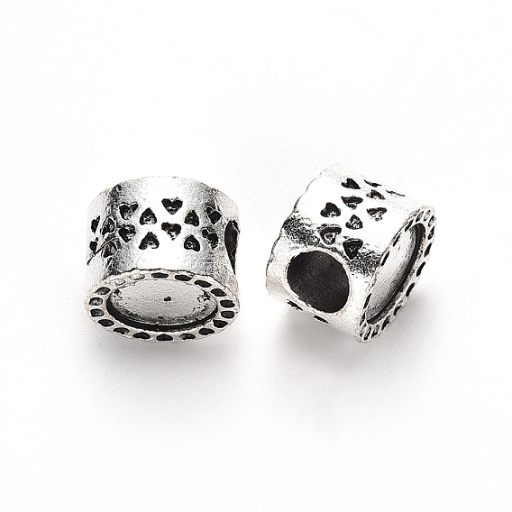 Тибетский стиль сплава настройки эмали европейский шарик, бусины с большим отверстием, без свинца, колонке с сердцем