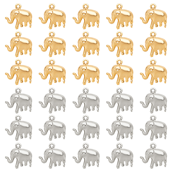 30Pcs 2 Colors Brass Pendants, Elephant