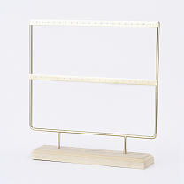 Iron 2-Tier Earring Display Stand, for Hanging Dangle Earring, with Wood Pedestal
