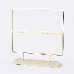 Iron 2-Tier Earring Display Stand, for Hanging Dangle Earring, with Wood Pedestal