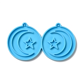 DIY Flat Round with Star & Moon Pendant Silicone Molds, Resin Casting Molds, for UV Resin & Epoxy Resin Jewelry Making
