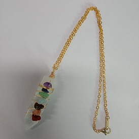 Bullet Natural Mixed Stones Wrapped Pendant Necklace for Women