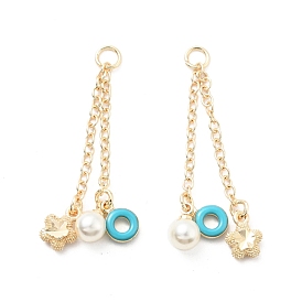 Colgantes de perlas de imitación de plástico abs, con fornituras de esmalte y latón y anillas, sin plomo y cadmio, flor y redondo y donut