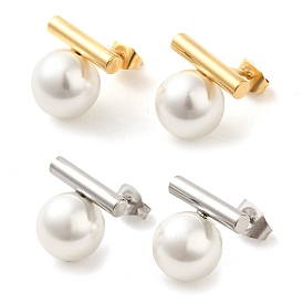 304 Stainless Steel Studs Earrings, with Pearl Shell, Jewely for Women, Round