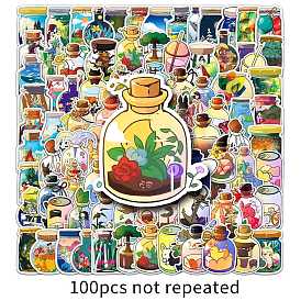 100Pcs Cartoon Bottle PVC Waterproof Stickers, Adhesive Bottle View Decals, for Suitcase & Skateboard & Refigerator Decor