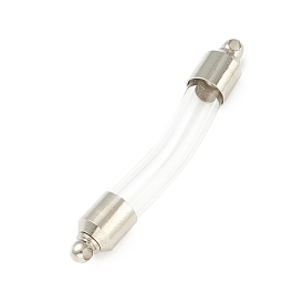 Transparent Glass Vial Pendant Normal Link Connectors, Curved Tube Openable Wish Bottle with Brass & Stainless Steel Findings for Jewelry Making