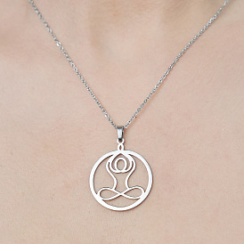 201 Stainless Steel Hollow Yoga Pendant Necklace
