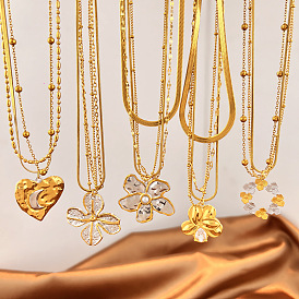 304 Многослойное ожерелье из нержавеющей стали с подвеской в виде цветка и сердца для женщин