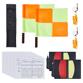 Football Referee Supplies Kits, including 1 Set PVC Referee Flag, 2 Sets Imitation Leather Football Match Referee Cards, 2Pcs Stainless Steel Sports Whistle