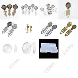 8Pcs 8 Styles Tibetan Style Bookmark Cabochon Settings, Cadmium Free & Lead Free, with 8Pcs Glass Cabochons