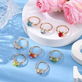 8шт. медные проволочные стеклянные кольца для пальцев, круглые