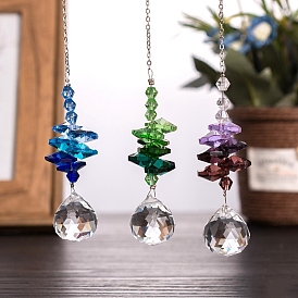 Glass Octagonal Beads Hanging Ornaments, Round Tassel Suncatchers for Outdoor Garden Decorations