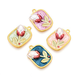 Подвески из эмали и сплава, золотые, овал с цветочной подвеской