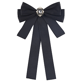 Bowknot Tie Polyester Rhinestone Brooches, with Imitation Pearl