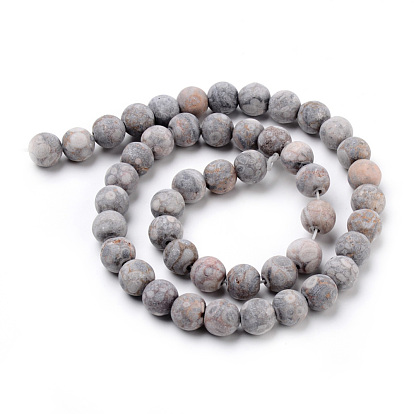 Natural Maifanite/Maifan Stone Beads Strands, Frosted Style, Round