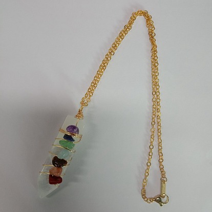 Bullet Natural Mixed Stones Wrapped Pendant Necklace for Women