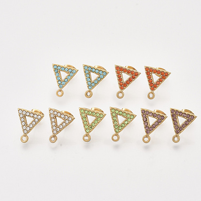 304 Stainless Steel Stud Earring Findings, with Rhinestone, Loop and Ear Nuts/Earring Backs, Triangle