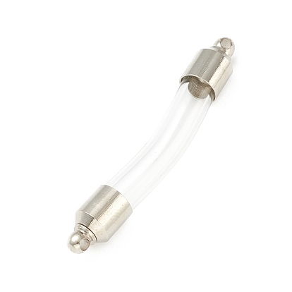 Transparent Glass Vial Pendant Normal Link Connectors, Curved Tube Openable Wish Bottle with Brass & Stainless Steel Findings for Jewelry Making