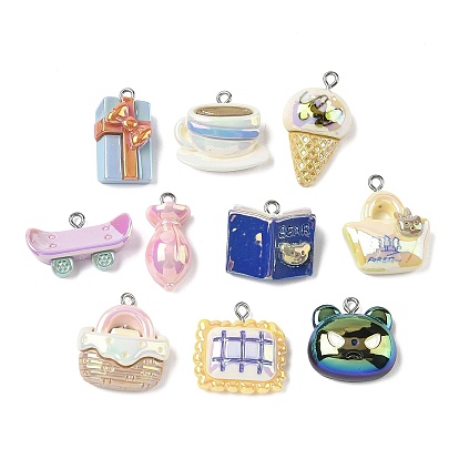 Подвески из непрозрачной смолы, покрытые методом гальванического покрытия, очарование смешанных форм, с петлей из нержавеющей стали, цвет нержавеющей стали