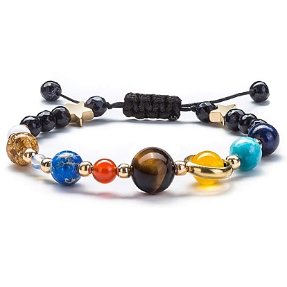 Natural Tiger Eye & Red Agate & Topaz Jade & Lava Rock Bradied Bead Bracelets for Women