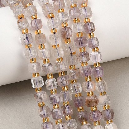 Нити из бусин из натурального фиолетового фантомного кварца/фиолетового лодолитового кварца, граненые настольные бусины в форме куба, с бисером