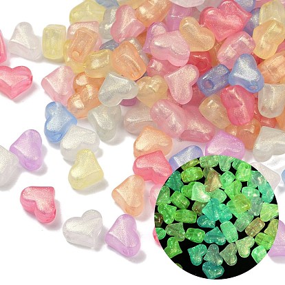 Светящиеся прозрачные акриловые бусины, сердце, с блеском порошок