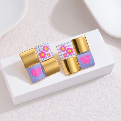 304 из нержавеющей стали серьги, квадрат с рисунком