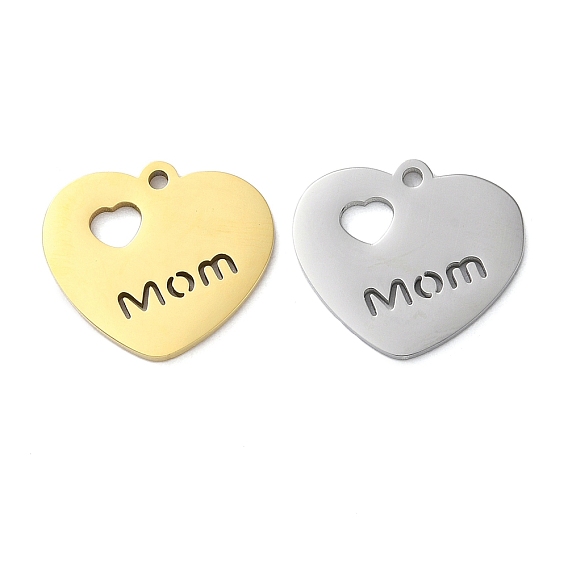 Ионное покрытие ко дню матери (ip) 304 подвески из нержавеющей стали, лазерная резка, Сердце со словом мама-оберег