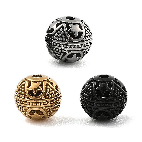 304 из нержавеющей стали бусы, круглые с рисунком звезд, ионное покрытие (ip)