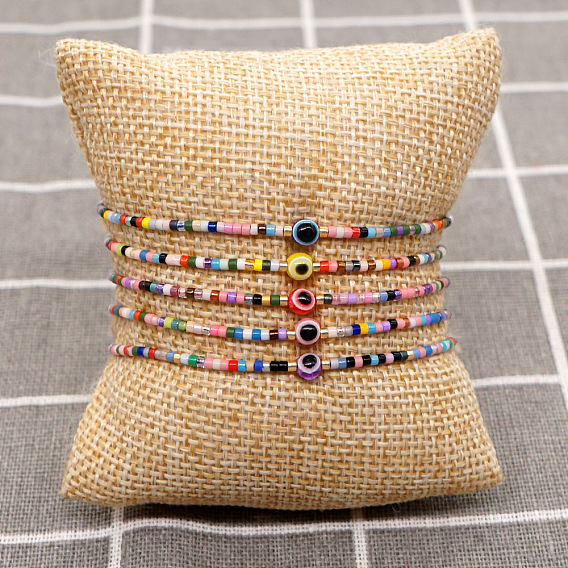 Винтажные богемные регулируемые браслеты на лодыжку из стеклянных бусин от сглаза, плетеные, для унисекс
