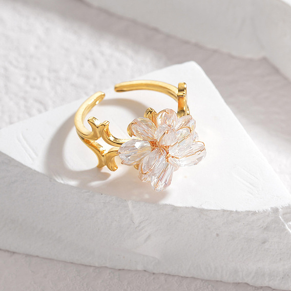 304 манжетные кольца из нержавеющей стали со стеклянным кристаллом, цветок, для женщин