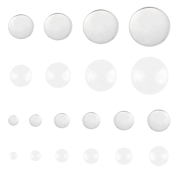 Unicraftale DIY Cabochon Making Kits, include 304 Stainless Steel Plain Edge Bezel Cups, Cabochon Settings, Transparent Glass Cabochons