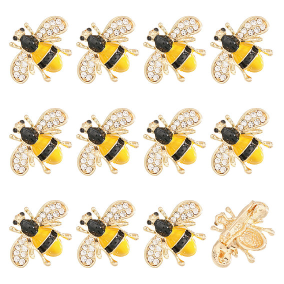 12 шт. железные броши-булавки со стразами в виде пчел, cmолой