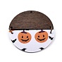 Halloween Theme Imitation Leather & Wood Pendant, with Iron Jump Ring, Flat Round with Pumpkin