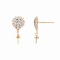 Brass Micro Pave Clear Cubic Zirconia Stud Earring Findings, for Half Drilled Beads, Nickel Free, Hot-air Balloon