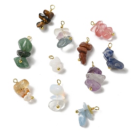 Gemstone Pendants, Nuggets Charms with Real 18K Gold Plated Brass Loops