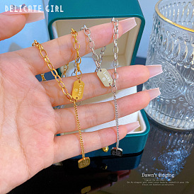 Geometric Tassel Gold Necklace - Cold Tone, Collarbone Chain, Accessories.