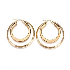 304 Stainless Steel Hoop Earrings, Hypoallergenic Earrings, Double Rings Shape