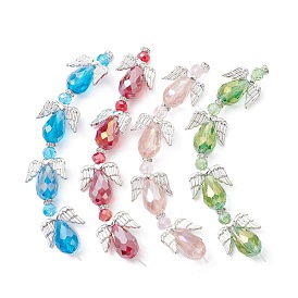 Brins de perles de verre transparentes en forme de fée d'ange, galvanoplastie, avec des perles d'ailes en alliage de style tibétain